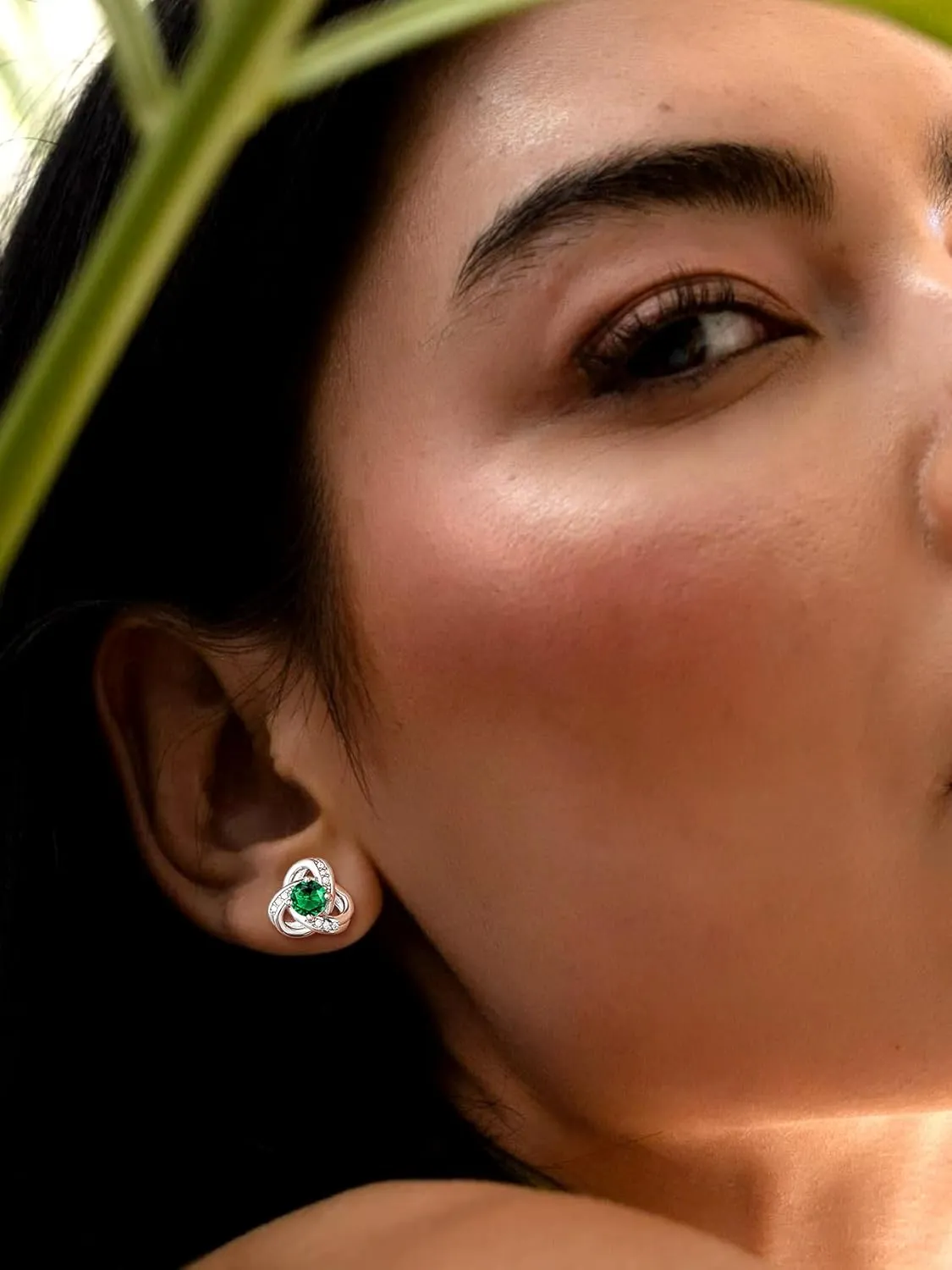 Suplight Love Knot Birthstone Earrings for Women, S925 Sterling Silver Earrings Flat Back Diamond Stud Earrings Christmas Gifts for Women Emerald Sapphire Earrings Birthday Gifts for Women Wife Mom