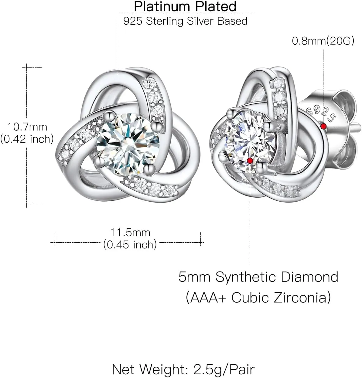 Suplight Love Knot Birthstone Earrings for Women, S925 Sterling Silver Earrings Flat Back Diamond Stud Earrings Christmas Gifts for Women Emerald Sapphire Earrings Birthday Gifts for Women Wife Mom