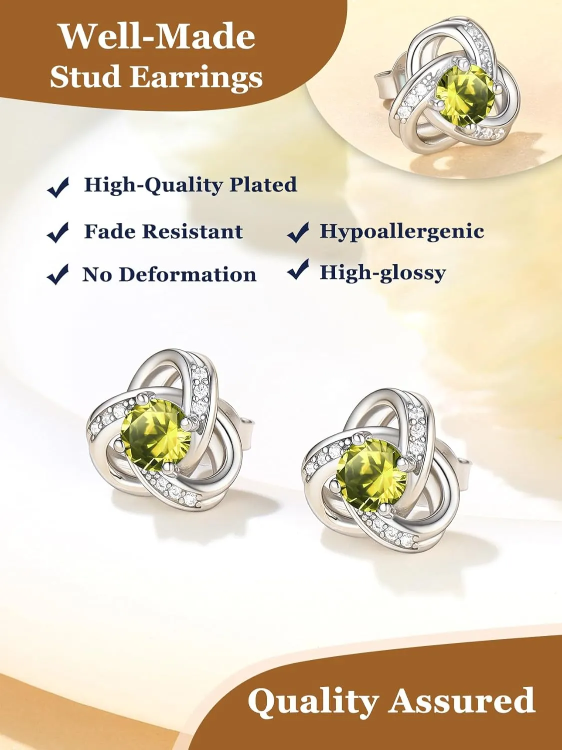 Suplight Love Knot Birthstone Earrings for Women, S925 Sterling Silver Earrings Flat Back Diamond Stud Earrings Christmas Gifts for Women Emerald Sapphire Earrings Birthday Gifts for Women Wife Mom