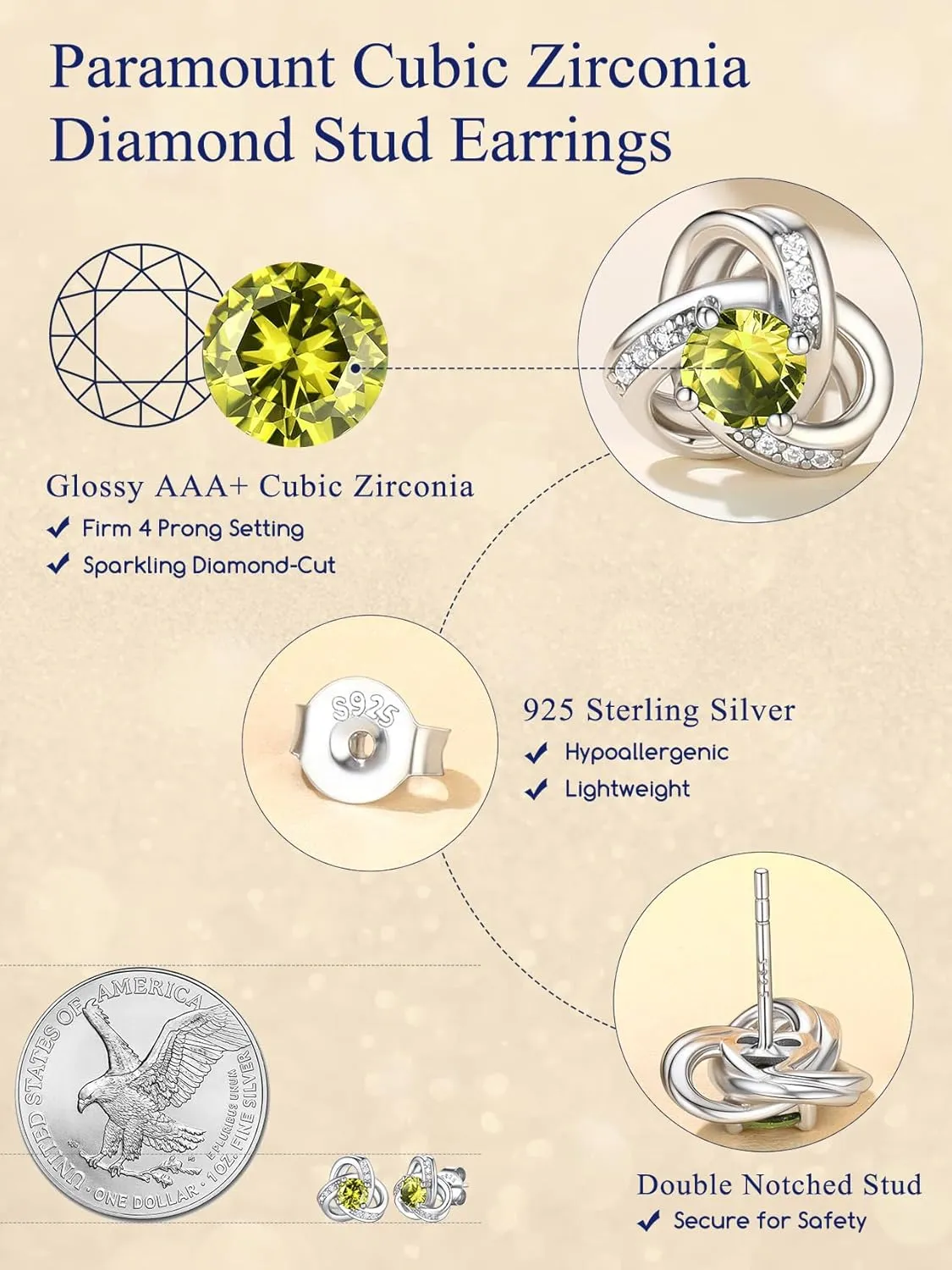 Suplight Love Knot Birthstone Earrings for Women, S925 Sterling Silver Earrings Flat Back Diamond Stud Earrings Christmas Gifts for Women Emerald Sapphire Earrings Birthday Gifts for Women Wife Mom