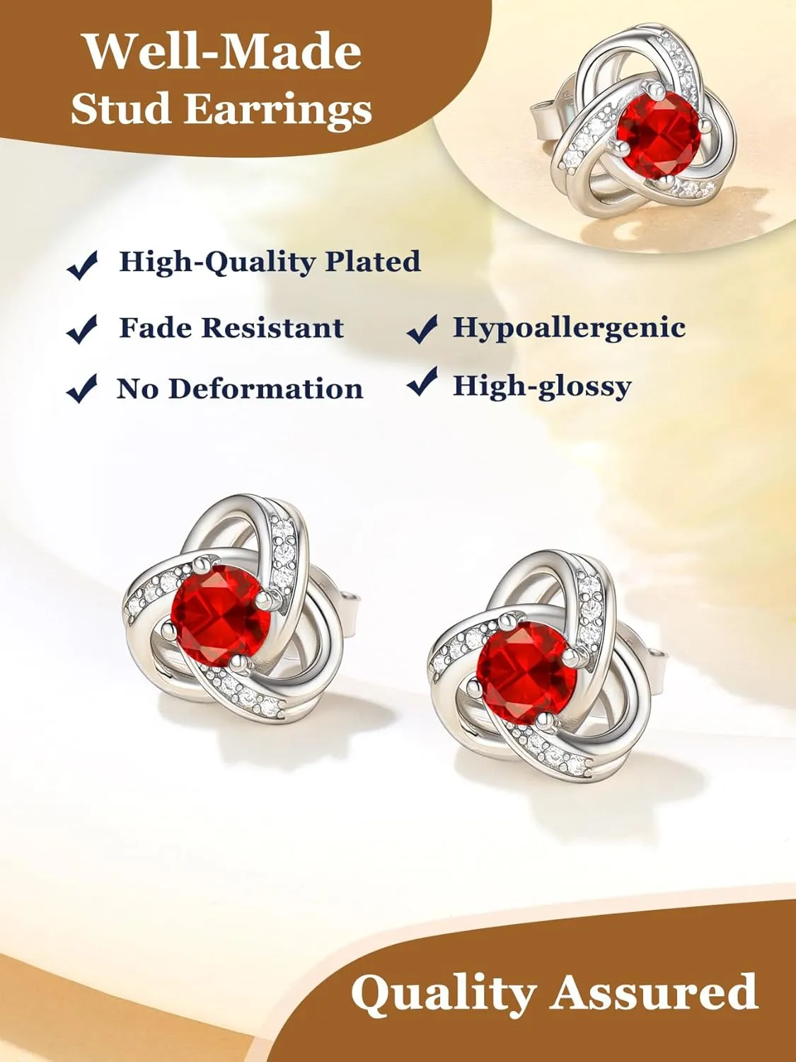 Suplight Love Knot Birthstone Earrings for Women, S925 Sterling Silver Earrings Flat Back Diamond Stud Earrings Christmas Gifts for Women Emerald Sapphire Earrings Birthday Gifts for Women Wife Mom