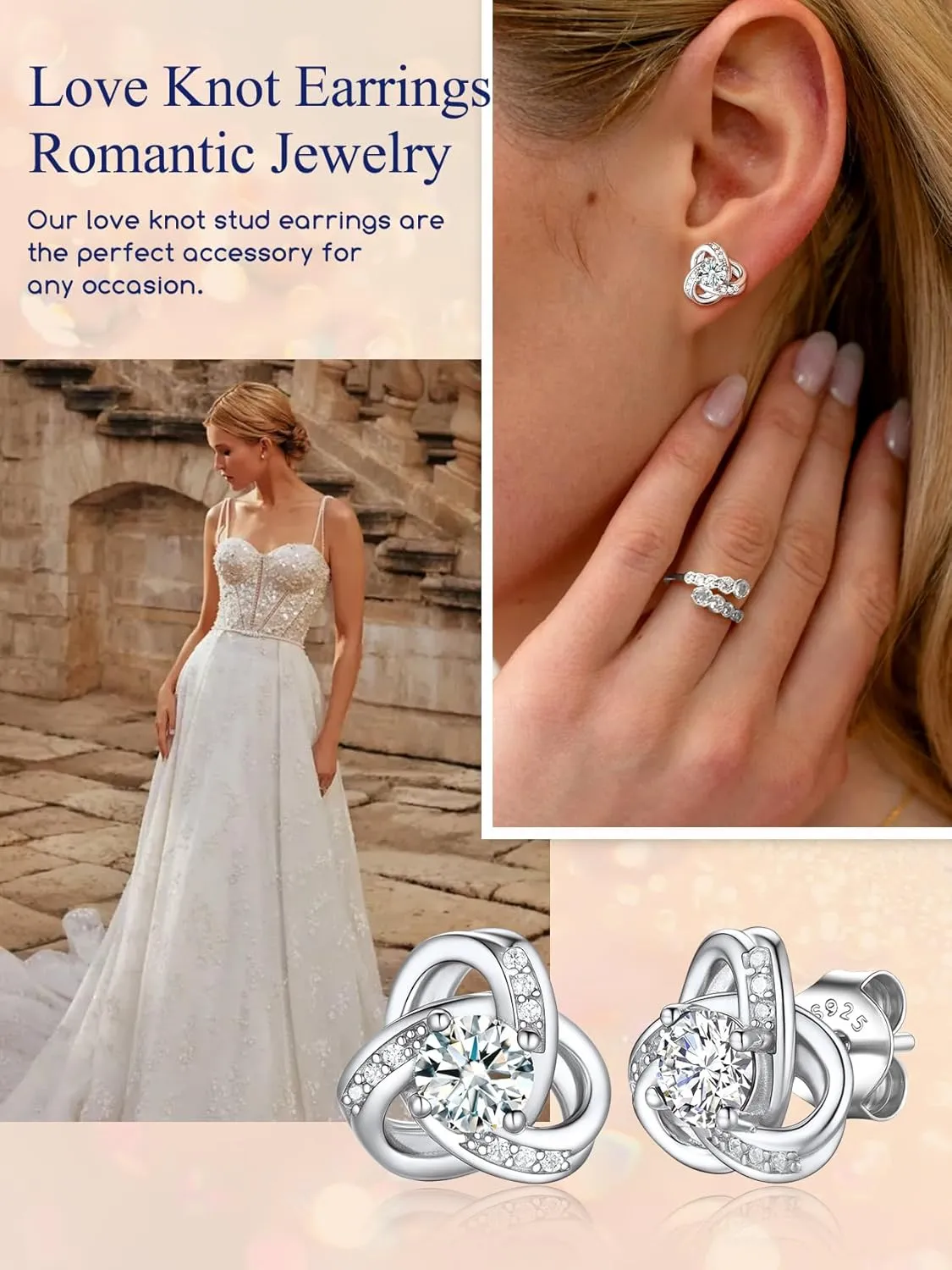 Suplight Love Knot Birthstone Earrings for Women, S925 Sterling Silver Earrings Flat Back Diamond Stud Earrings Christmas Gifts for Women Emerald Sapphire Earrings Birthday Gifts for Women Wife Mom