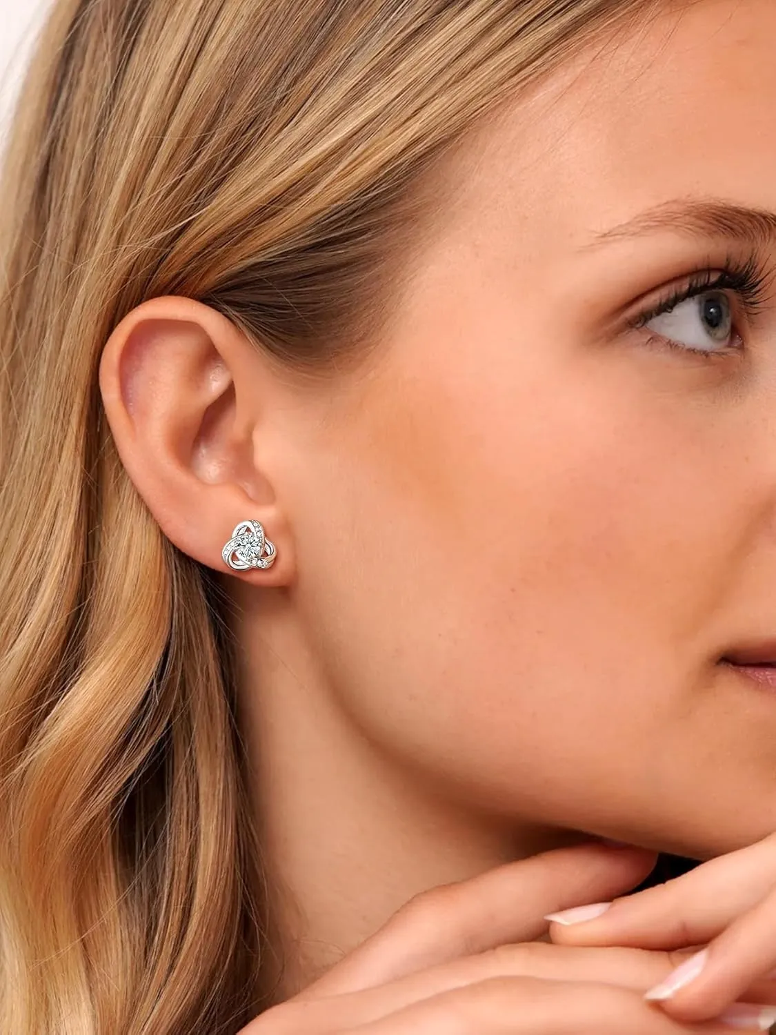 Suplight Love Knot Birthstone Earrings for Women, S925 Sterling Silver Earrings Flat Back Diamond Stud Earrings Christmas Gifts for Women Emerald Sapphire Earrings Birthday Gifts for Women Wife Mom