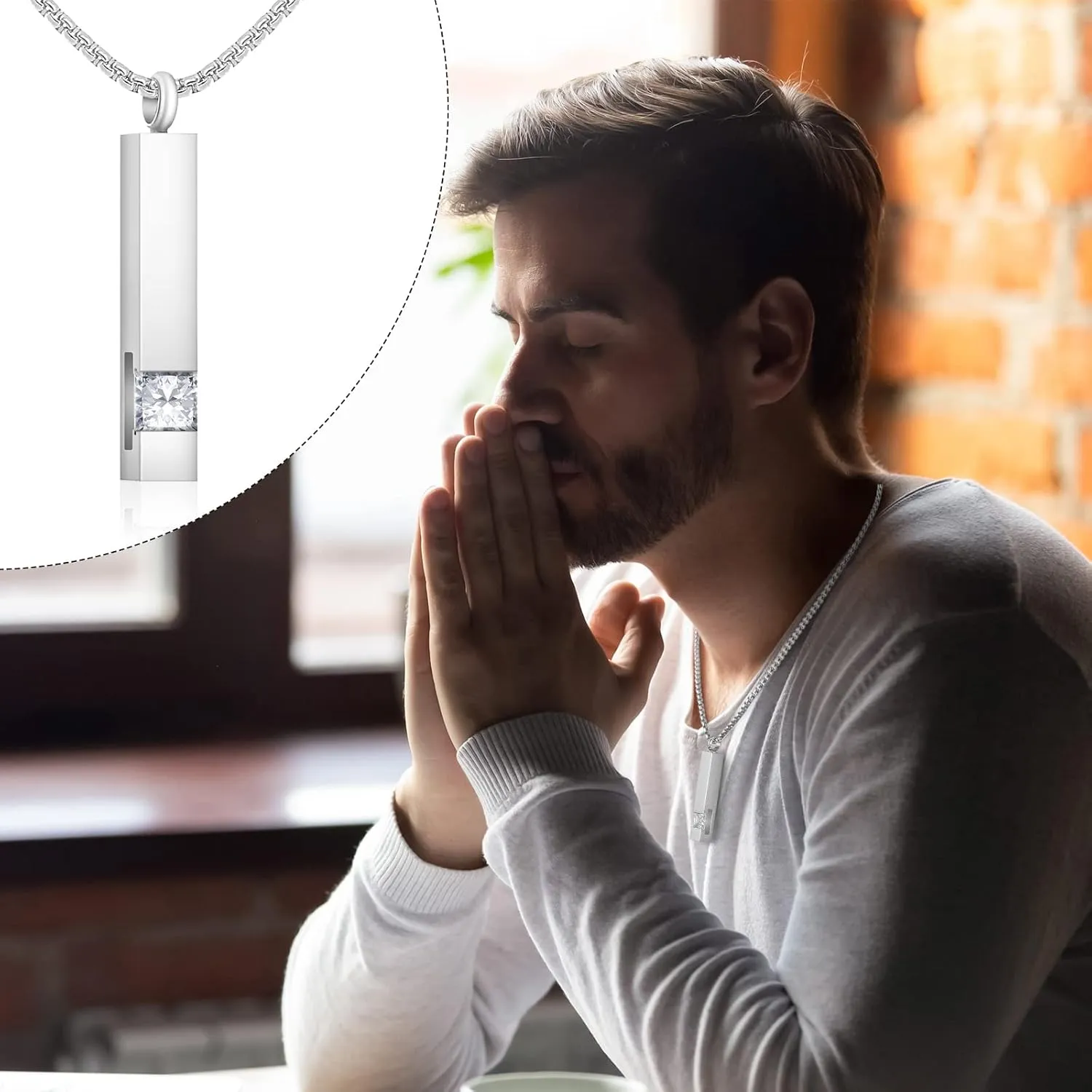 Sureio Cremation Urn Necklace for Ashes for Men Women Mom Memorial Stainless Steel with CZ Necklace Urn Locket Ashes Keepsake Cremation Jewelry