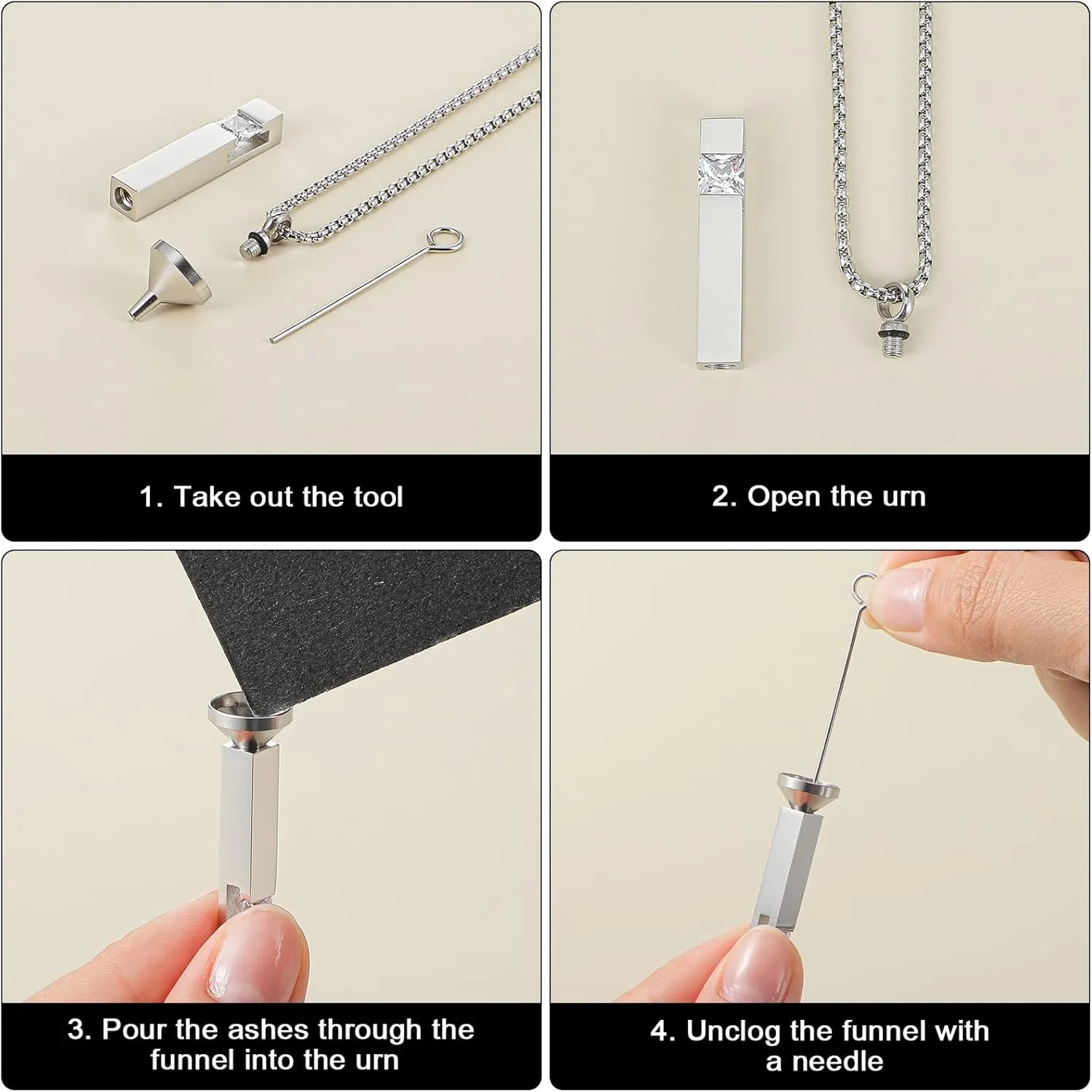 Sureio Cremation Urn Necklace for Ashes for Men Women Mom Memorial Stainless Steel with CZ Necklace Urn Locket Ashes Keepsake Cremation Jewelry