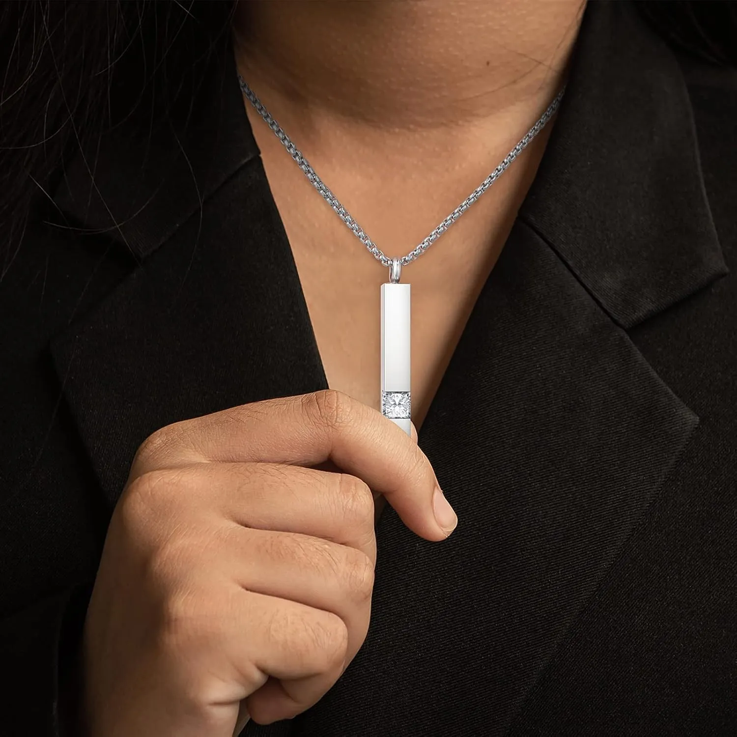 Sureio Cremation Urn Necklace for Ashes for Men Women Mom Memorial Stainless Steel with CZ Necklace Urn Locket Ashes Keepsake Cremation Jewelry