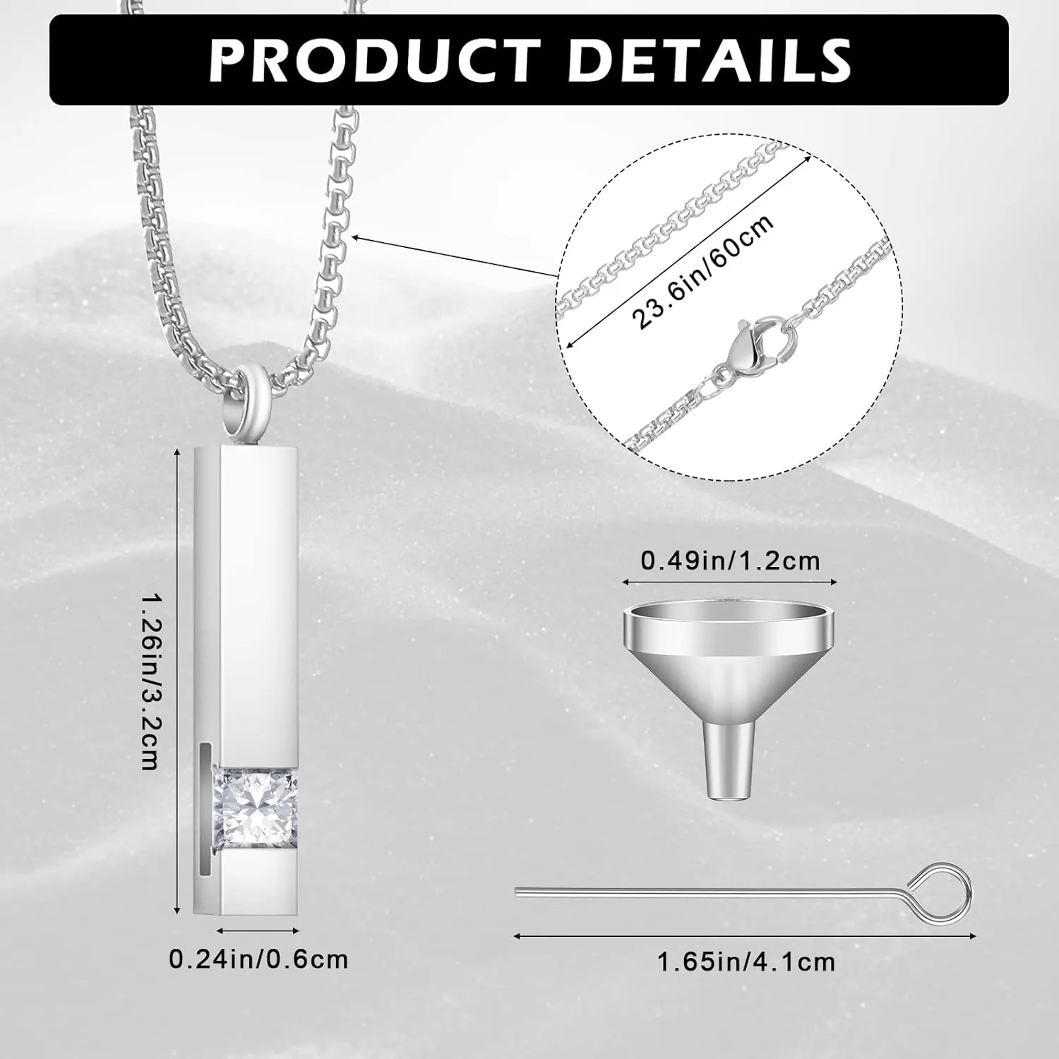 Sureio Cremation Urn Necklace for Ashes for Men Women Mom Memorial Stainless Steel with CZ Necklace Urn Locket Ashes Keepsake Cremation Jewelry