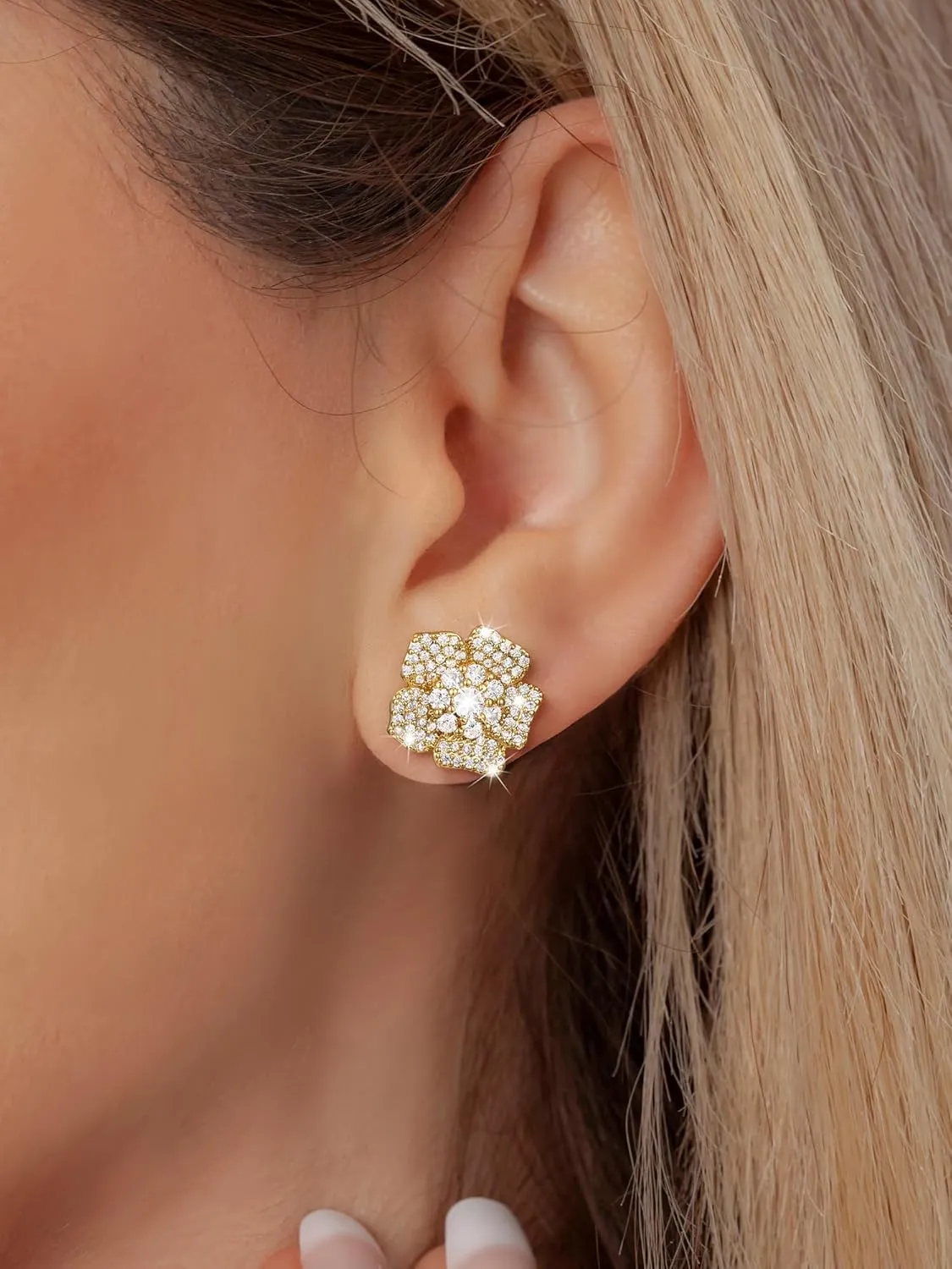 SWEETV Cubic Zirconia Flower Stud Earrings for Women Hypoallergenic Fashion Jewelry, Wedding Bridal Earrings for Brides, Bridesmaids Prom Formal Party