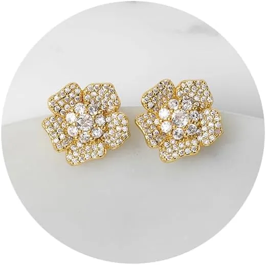 SWEETV Cubic Zirconia Flower Stud Earrings for Women Hypoallergenic Fashion Jewelry, Wedding Bridal Earrings for Brides, Bridesmaids Prom Formal Party