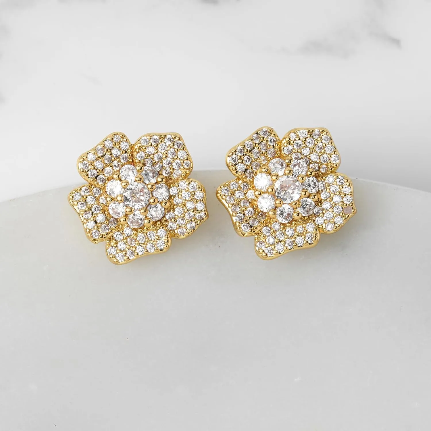 SWEETV Cubic Zirconia Flower Stud Earrings for Women Hypoallergenic Fashion Jewelry, Wedding Bridal Earrings for Brides, Bridesmaids Prom Formal Party