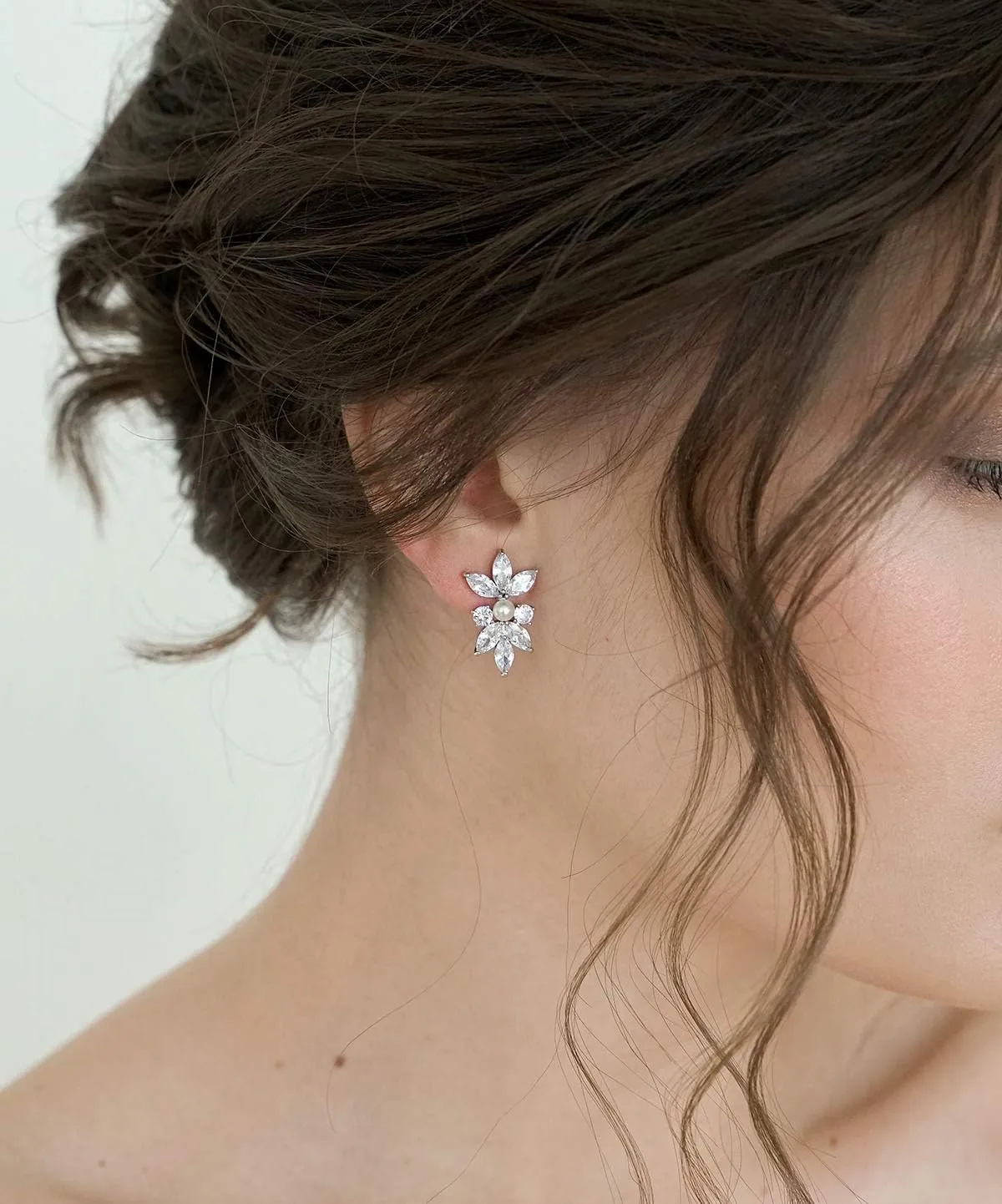 SWEETV Marquise Cubic Zirconia Wedding Bridal Stud Earrings for Brides Bridesmaids, Crystal Pearl Rhinestone Stud Earrings for Women Prom Party Jewelry Gifts