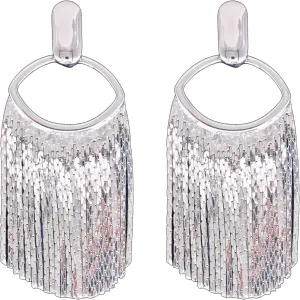 Tassel Earrings for Women Fringe Statement Vintage Style Art Deco Prom Party Silver Plated