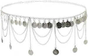 tenghong2021 Gold Silver Coin Pendant Waist Chain Tassel Layered Chain Belt Waist Jewelry for Women Girls