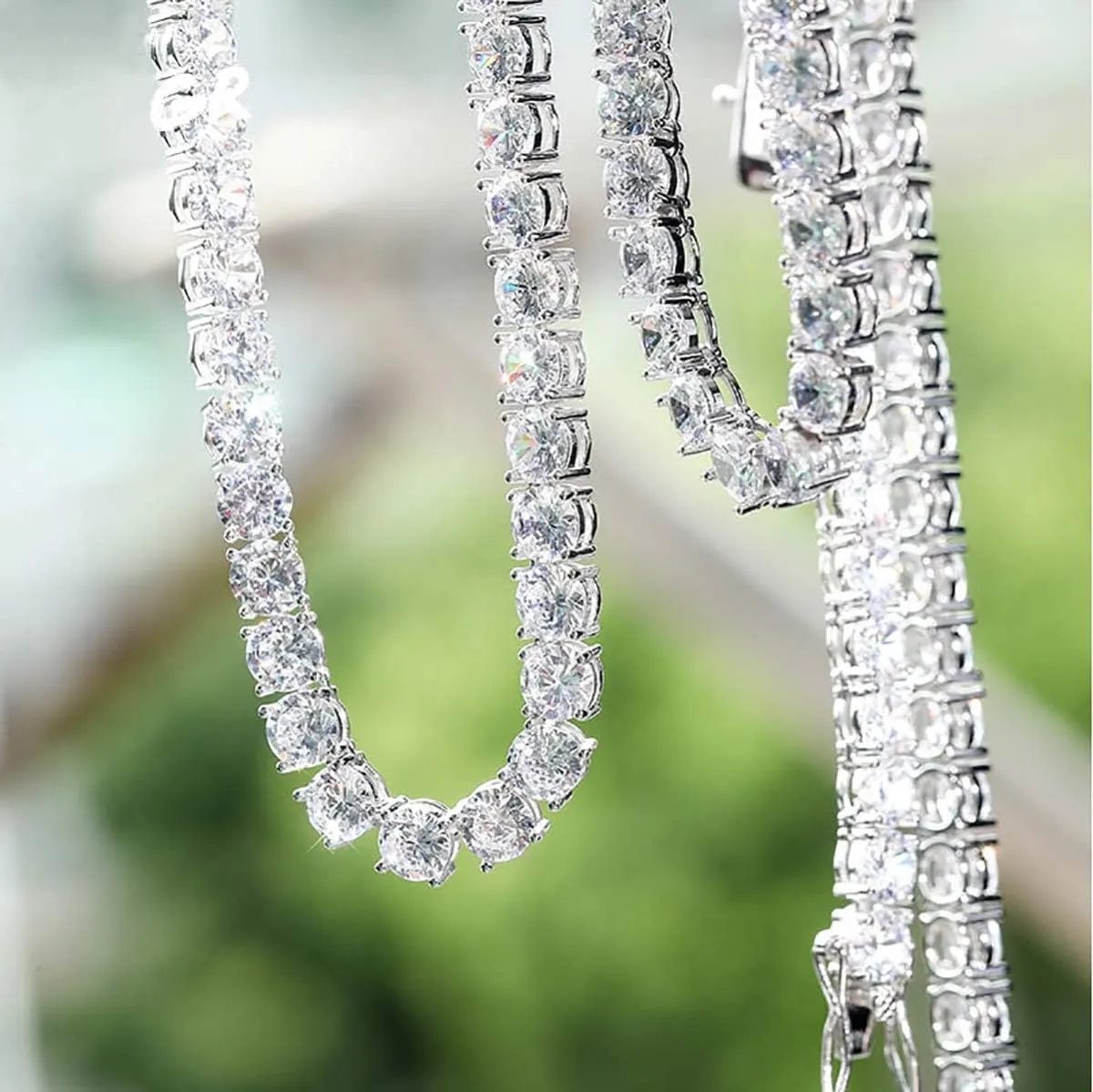 Tennis Necklace 18K White Gold Plated | 4.0mm Round Cubic Zirconia Cut Faux Diamond Tennis Chain for Women and Men