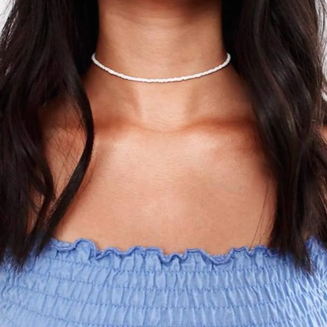 Tgirls Boho Choker Necklace Chain Rice Beaded Necklaces Seed Bead Necklace Accessory for Women