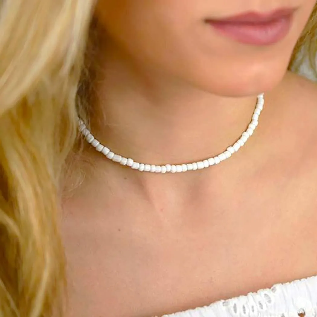 Tgirls Boho Choker Necklace Chain Rice Beaded Necklaces Seed Bead Necklace Accessory for Women