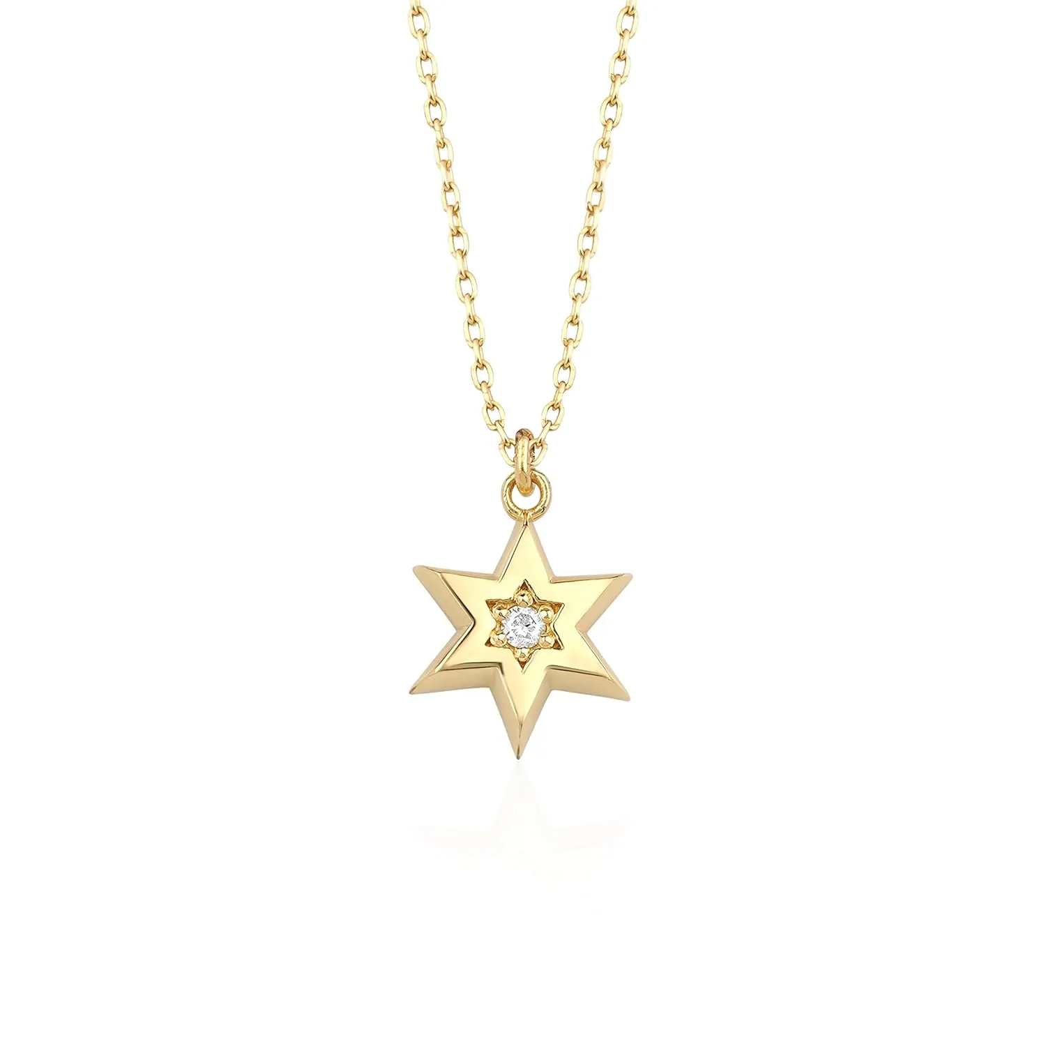 THEA 14k Gold Plated David Star Pendant Necklace with 0.02 Ct Simulated Diamond | Unique Jewish Hanukkah Choker | Minimalist Magen Charm Religious Jewelry in Yellow, White, or Rose Gold