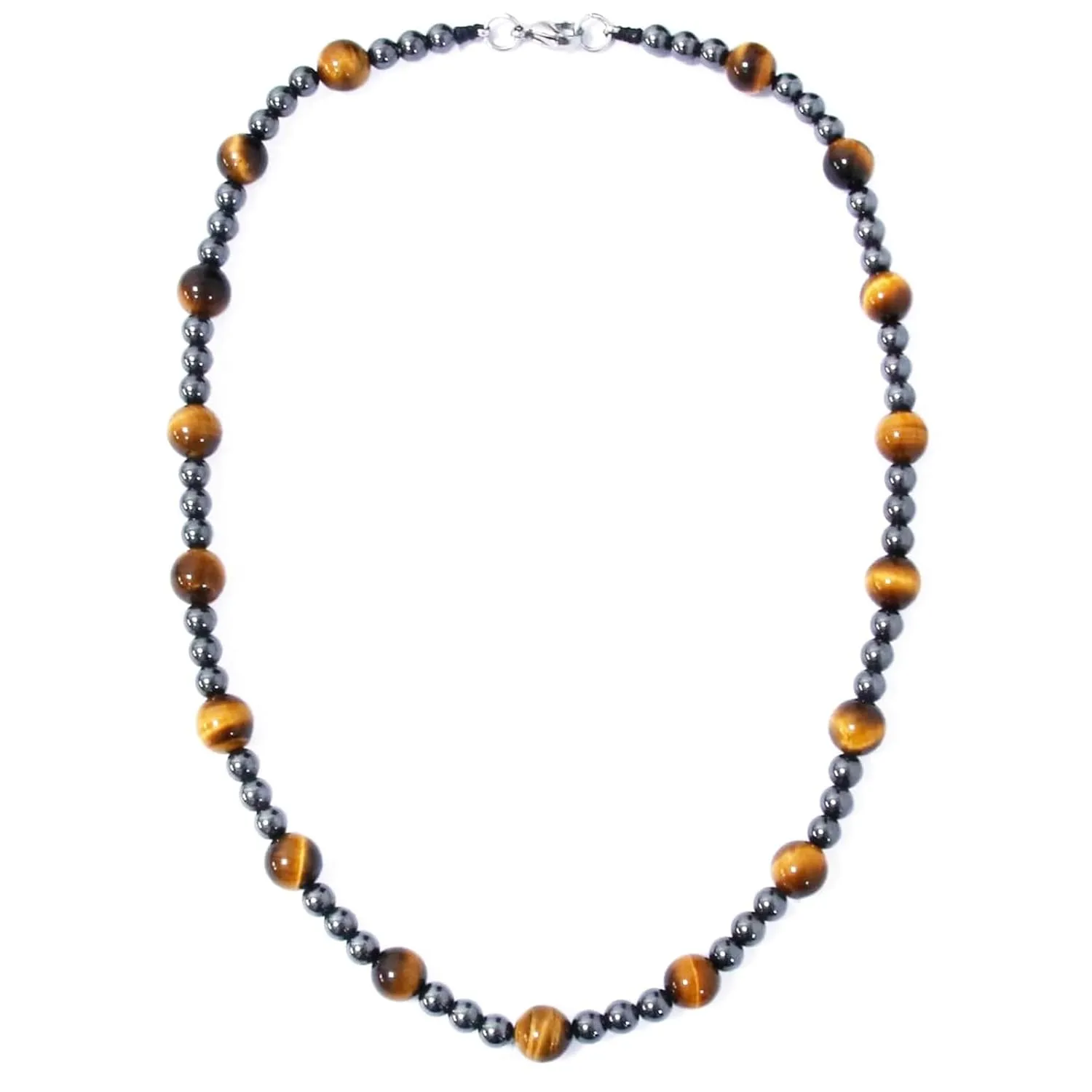 Tigers Eye Crystal Beaded Necklace - Onesmek Genuine Tiger Eye Hematite Bead Necklace for Men, Protection Energy Stone Beads Men's Necklaces Jewelry Birthday Fathers Gifts for Dad Husband