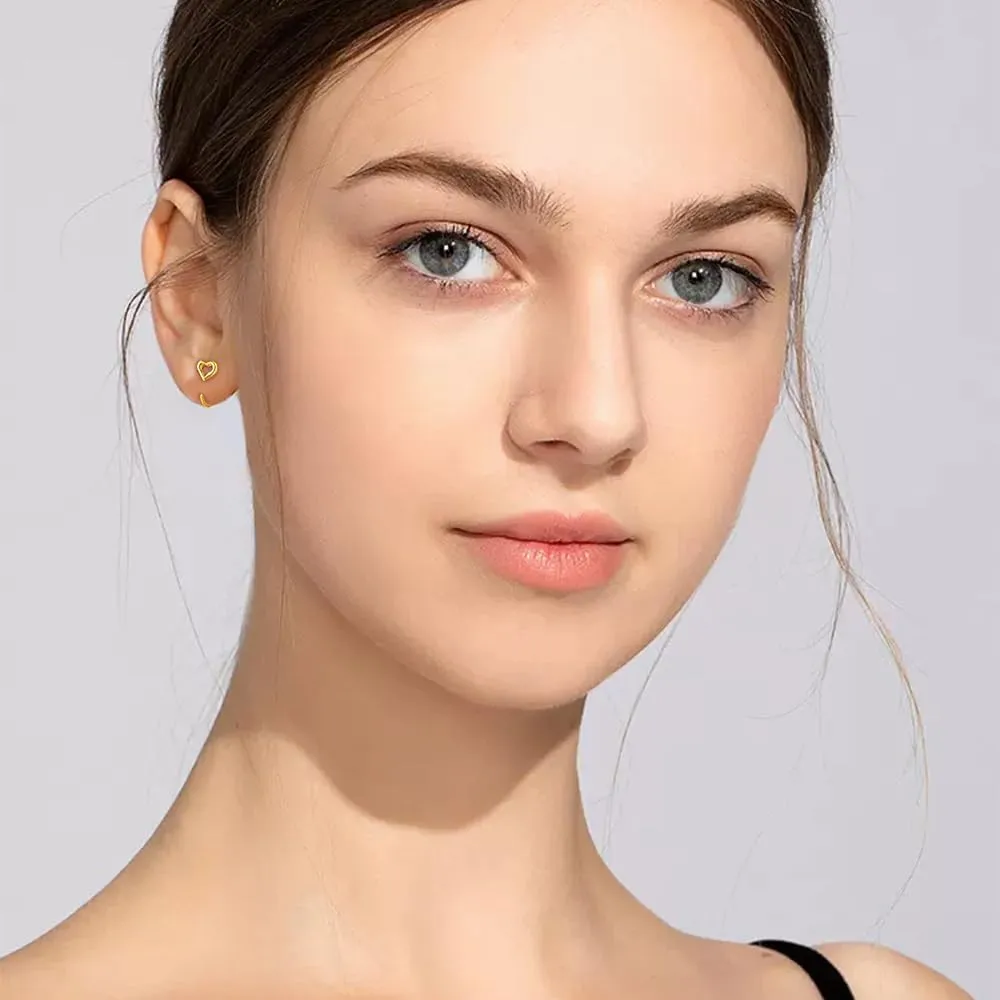 Tiny Heart Half Hoop Earrings for Women Girls 925 Sterling Silver Minimalist Love Heart Stud Earrings Small Hoops Cartilage Earrings Cuffs Warp Earrings