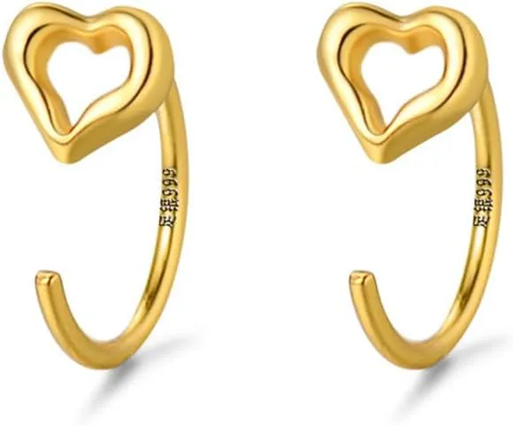 Tiny Heart Half Hoop Earrings for Women Girls 925 Sterling Silver Minimalist Love Heart Stud Earrings Small Hoops Cartilage Earrings Cuffs Warp Earrings