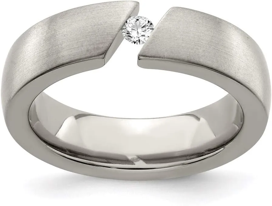 Titanium Brushed Diamond 6mm Bridal Engagement Wedding Band Ring Fine Jewelry For Women Gifts For Her