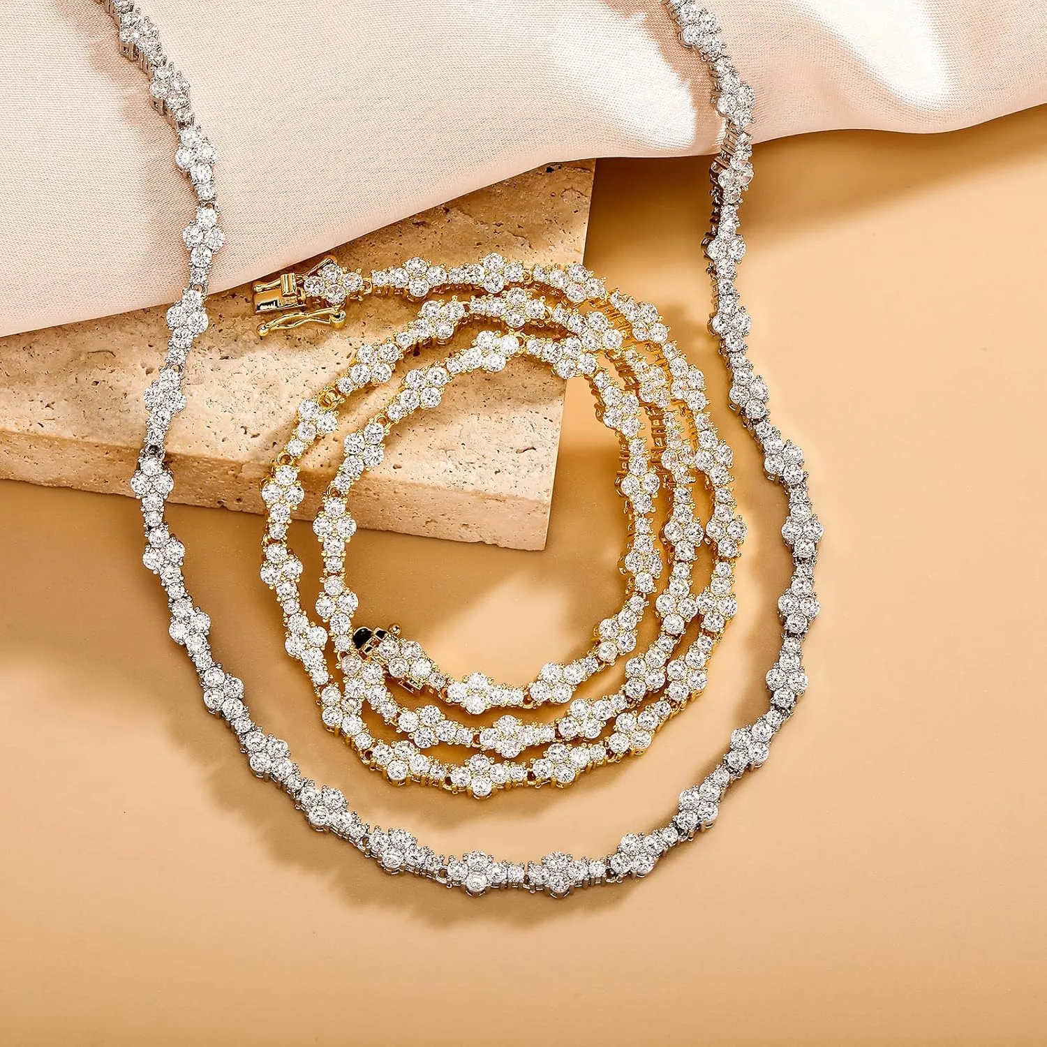 TOPGRILLZ Tennis Necklace for Women Choker Chain Necklace 14K Gold Plated 5mm Dainty Diamond Tennis Chain 16-24 Inches Gold Jewelry