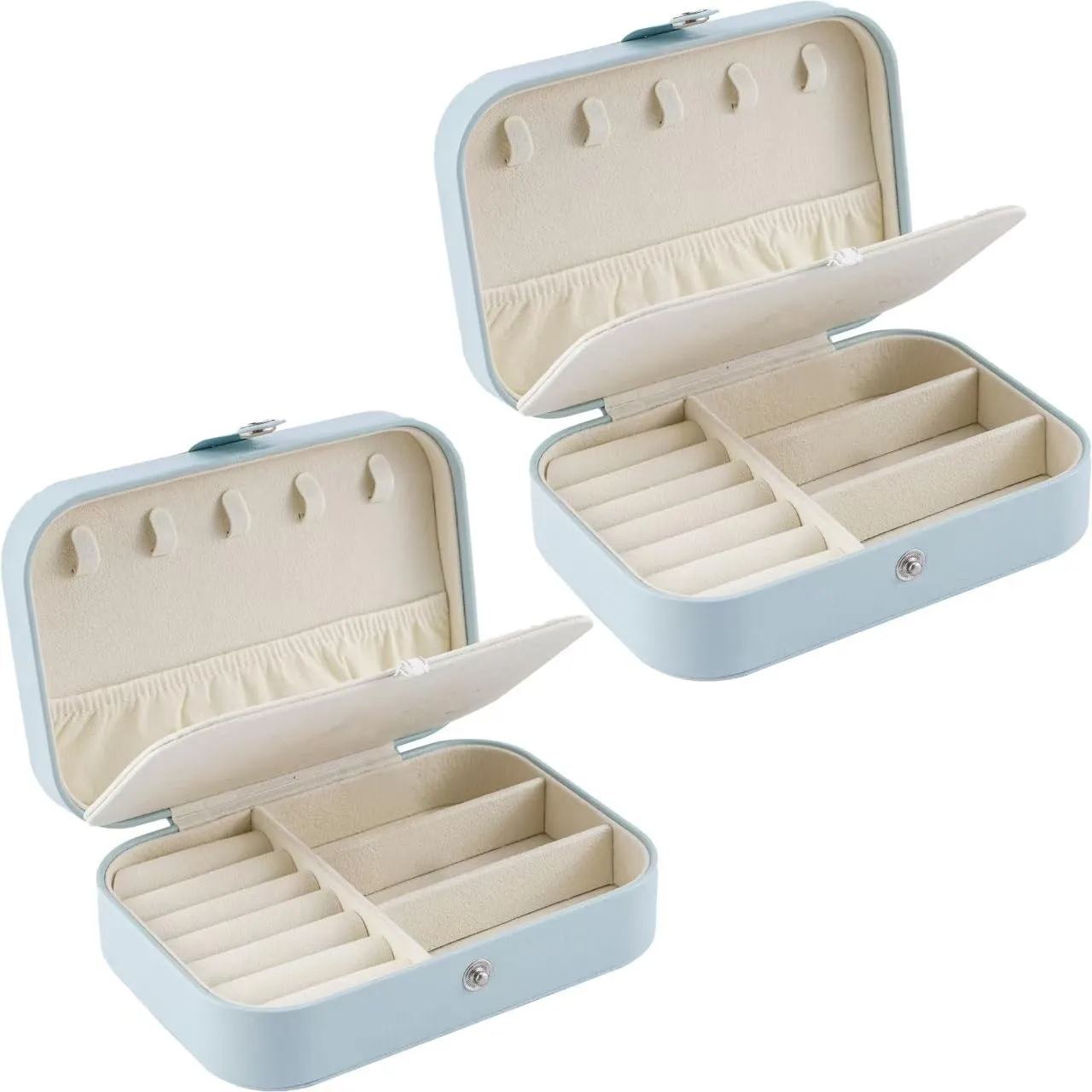 Travel Jewelry Box, PU Leather Small Jewelry Organizer for Women Girls, Double Layer Portable Mini Travel Case Display Storage Holder Boxes for Stud Earrings, Rings,Necklaces,Bracelets (blue 2pcs)