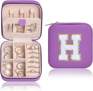 Travel Jewelry Case Organizer With Initial Box - Cute Personalized Gifts for Women, Little Girls, Teens - Small Purple H Organizer for Rings, Necklaces, Earrings