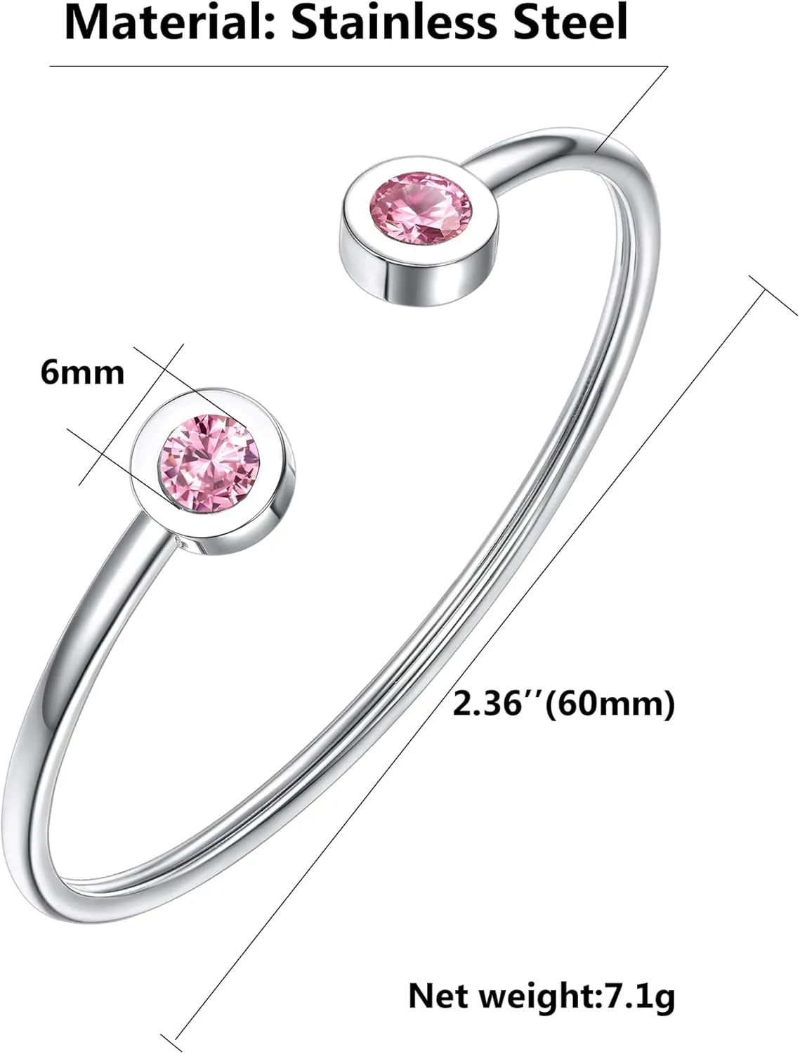 Trendy Stainless Steel/Gold Plated Birthstone Bangle Bracelet for Women Cuff Bracelets Birthday/Valentine's Day Jewelry(with Box)