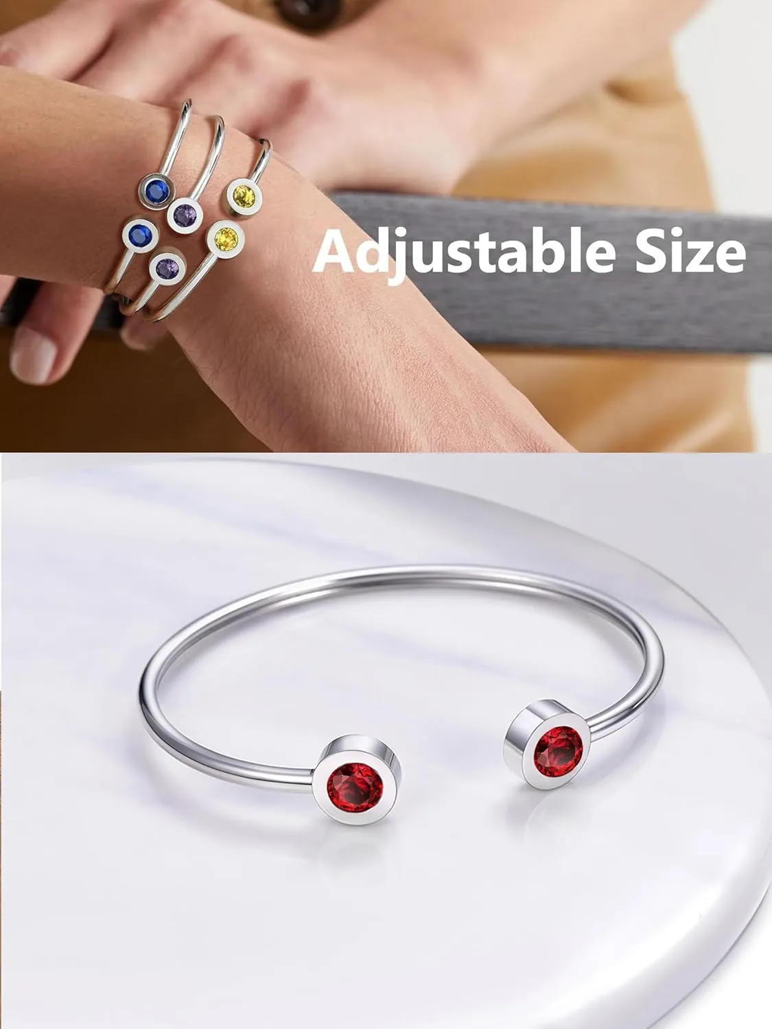 Trendy Stainless Steel/Gold Plated Birthstone Bangle Bracelet for Women Cuff Bracelets Birthday/Valentine's Day Jewelry(with Box)
