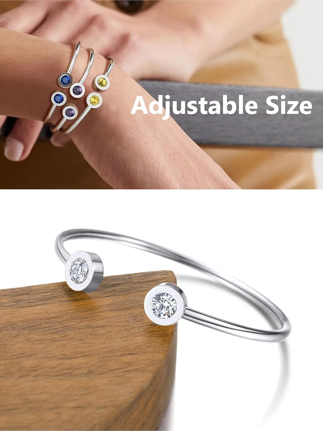 Trendy Stainless Steel/Gold Plated Birthstone Bangle Bracelet for Women Cuff Bracelets Birthday/Valentine's Day Jewelry(with Box)