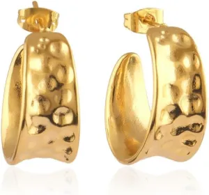 Trendy Statement Earring Hammered Gold plated Half Hoop Earrings Hypoallergenic Vintage Stud Earrings