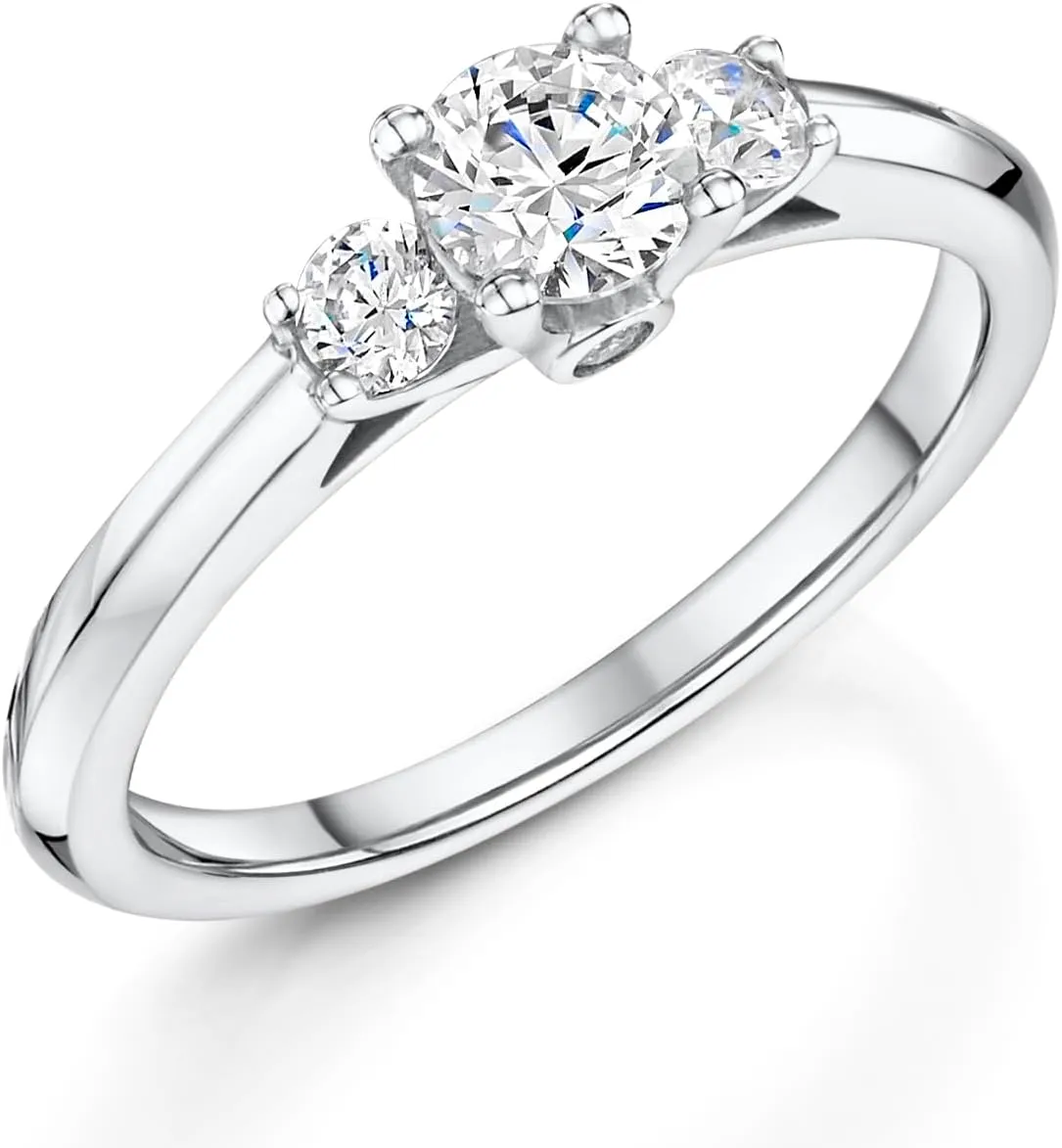 Trillium Moissanite Engagement Ring for Her - 3.3 Ct Round Cut Colorless Moissanite Promise Ring - Wedding Bridal Rings Platinum Plated Sterlung Silver Ring - Causal Classic Office Wear Jewelry
