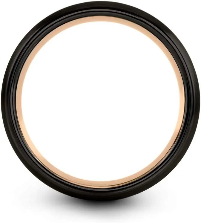 Tungsten Wedding Band Ring 8mm for Men Women 18k Rose Yellow Gold Plated Dome Off Set Line Black Grey Half Brushed Polished