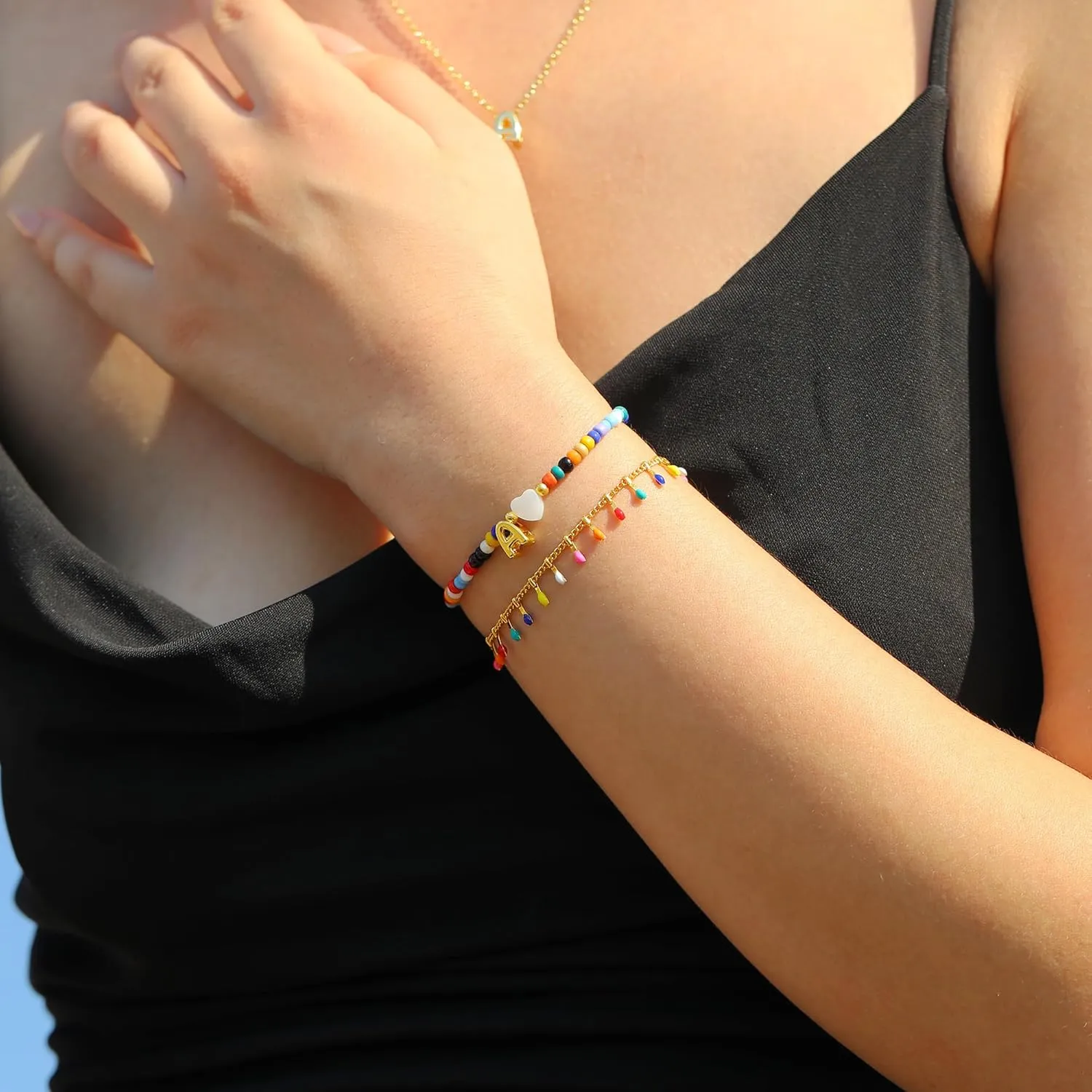 Turandoss Colorful Beaded Bracelets for Women - Trendy Boho Layered Bracelet, Cute Gold Charm Bracelets for Teen Girls Summer Gifts Jewelry