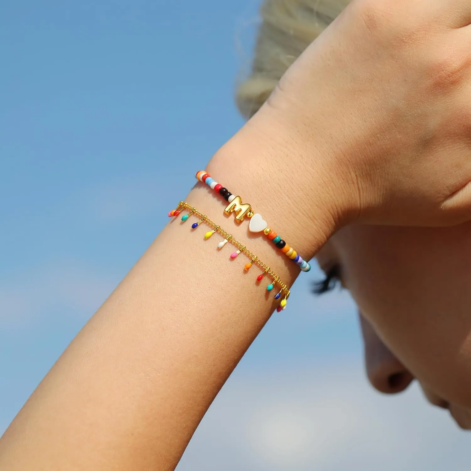 Turandoss Colorful Beaded Bracelets for Women - Trendy Boho Layered Bracelet, Cute Gold Charm Bracelets for Teen Girls Summer Gifts Jewelry