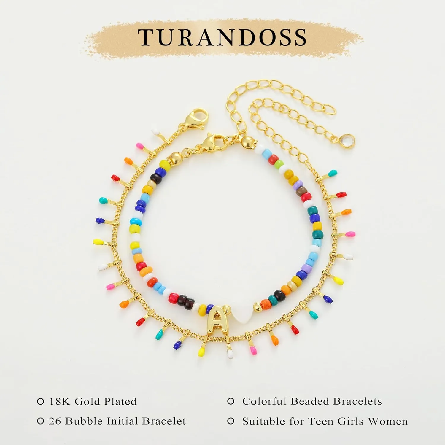 Turandoss Colorful Beaded Bracelets for Women - Trendy Boho Layered Bracelet, Cute Gold Charm Bracelets for Teen Girls Summer Gifts Jewelry