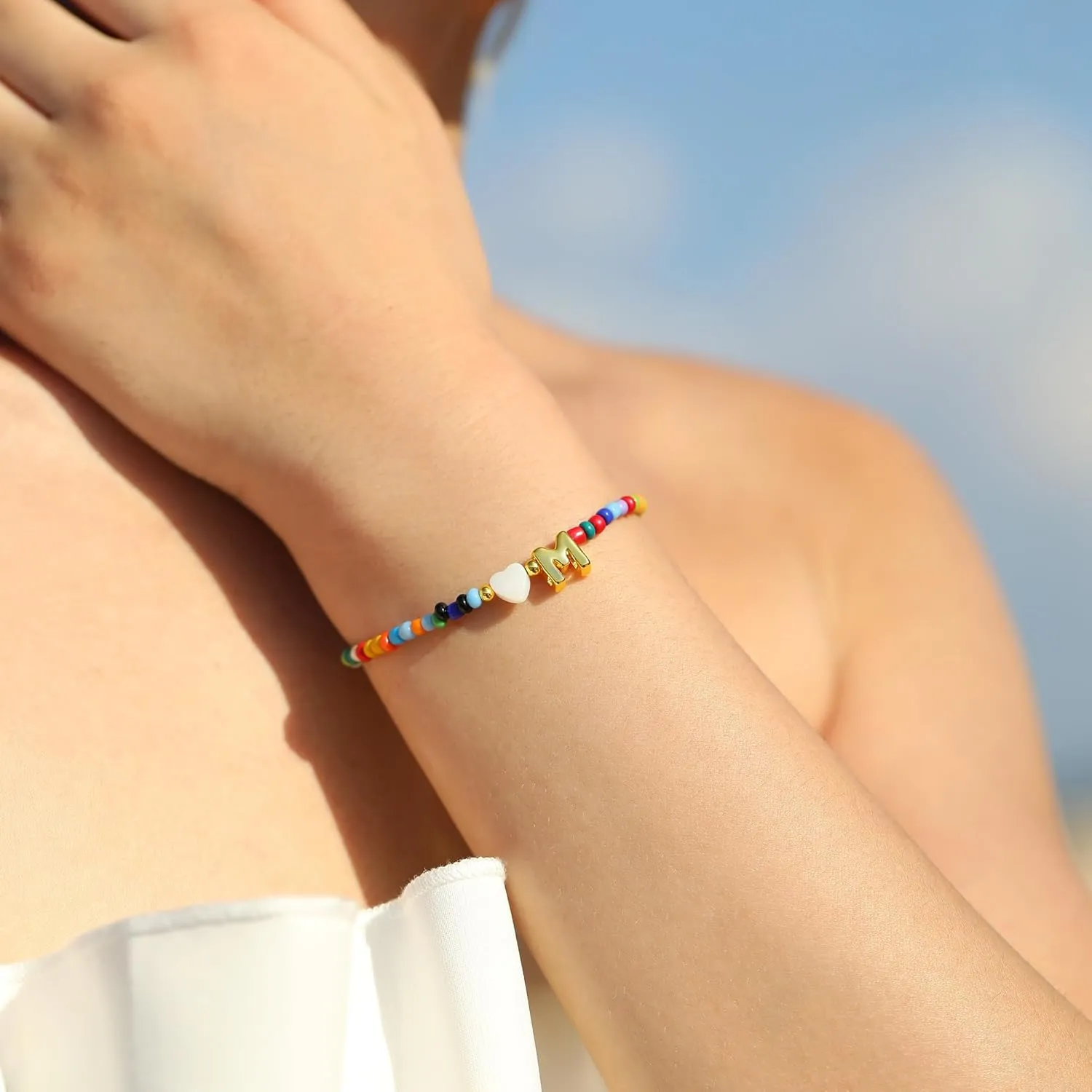 Turandoss Colorful Beaded Bracelets for Women - Trendy Boho Layered Bracelet, Cute Gold Charm Bracelets for Teen Girls Summer Gifts Jewelry