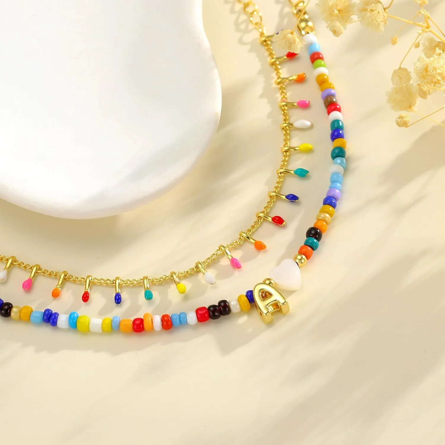 Turandoss Colorful Beaded Bracelets for Women - Trendy Boho Layered Bracelet, Cute Gold Charm Bracelets for Teen Girls Summer Gifts Jewelry