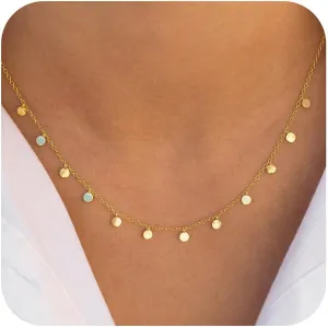 Turandoss Gold Chain Necklace for Women Trendy - 14K Gold Plated Dangling Small Coins Choker Necklace Minimalist Gold Chain Necklace Delicate Jewelry Gifts for Women Her Gold Chain Necklace for Women