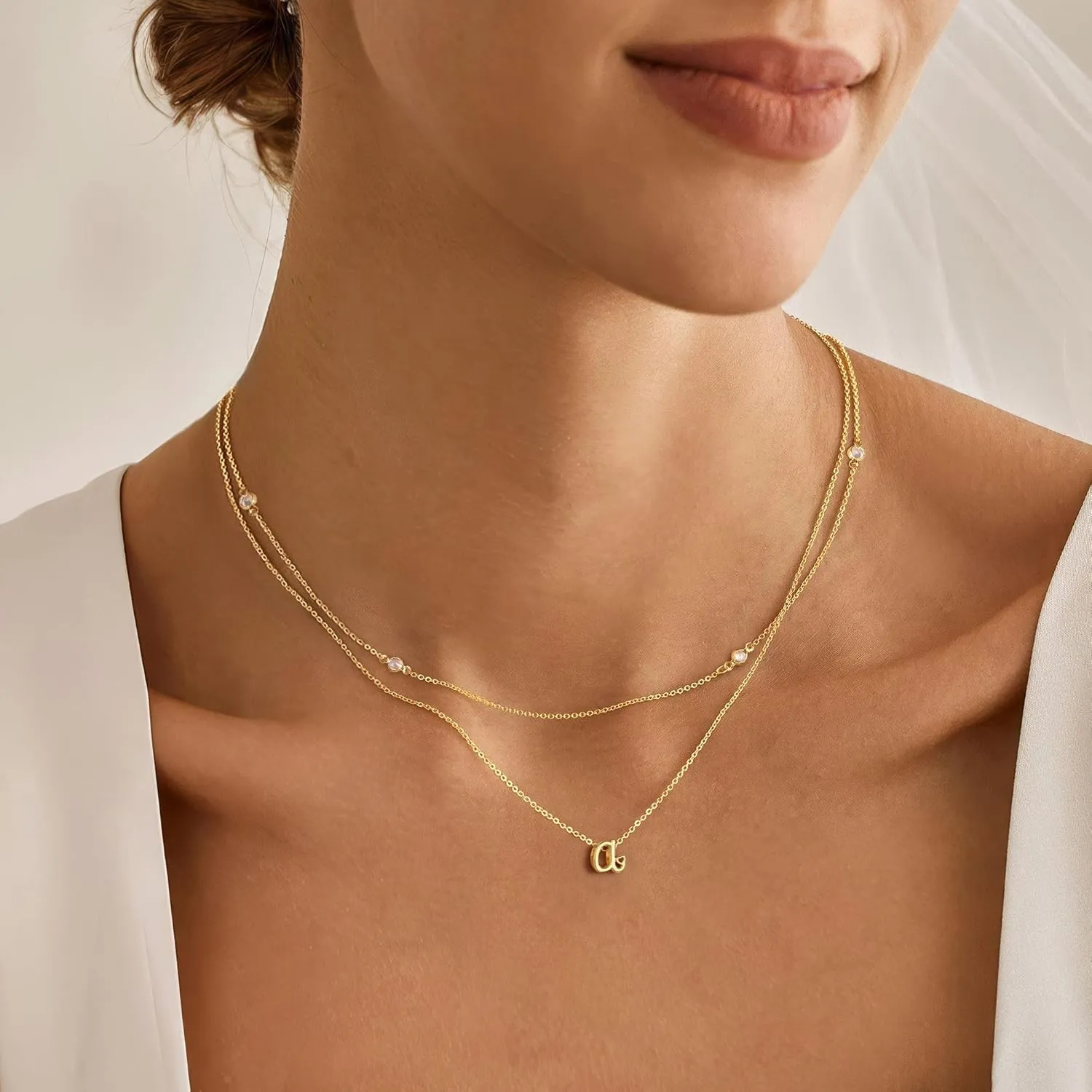 Turandoss Layered Cursive Initial Heart Necklaces for Women Girls Trendy, Dainty 14K Gold Plated Cubic Zirconia Necklace Stack Letter A-Z Pendant Necklace Birthday Gifts for Women Teen Girls Jewelry