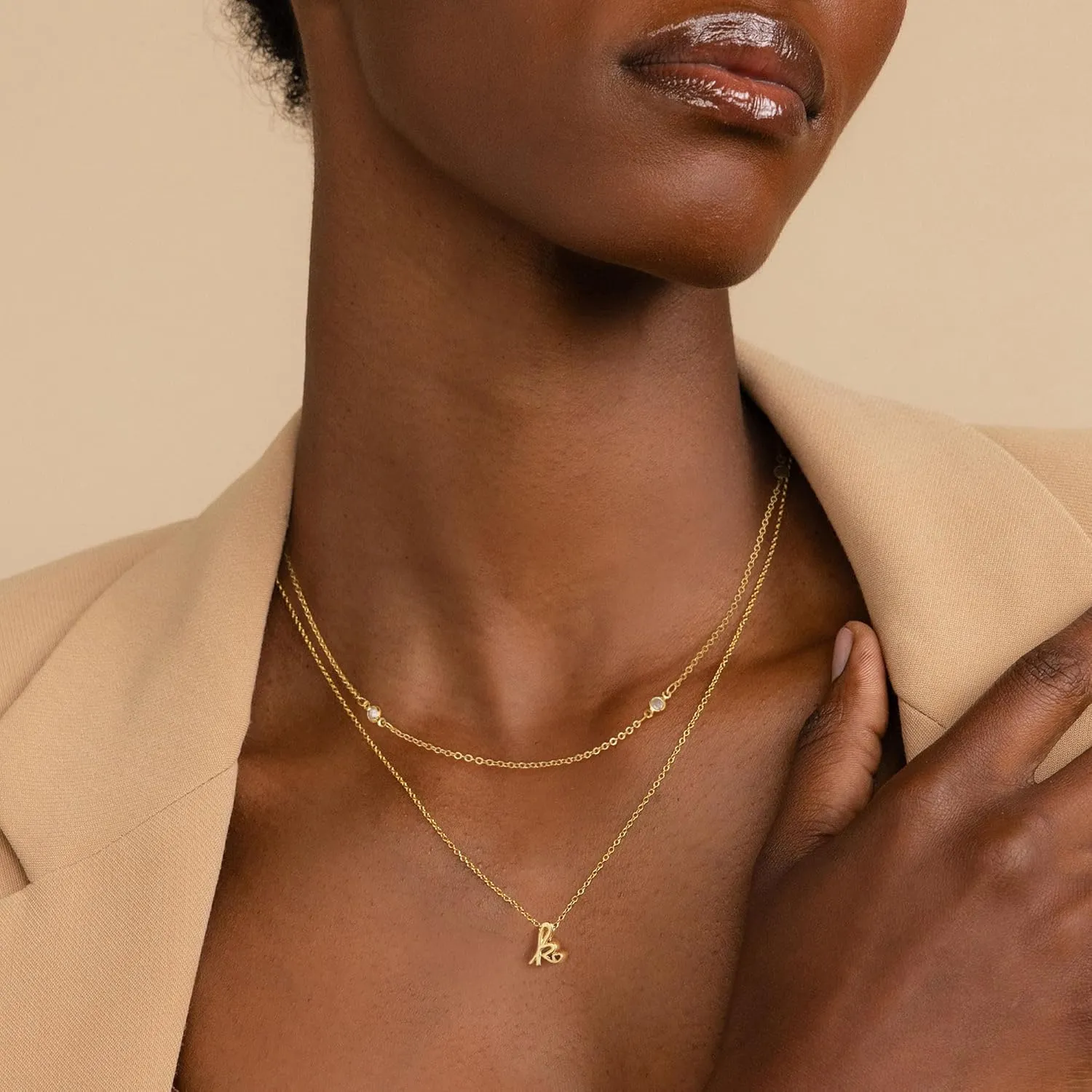 Turandoss Layered Cursive Initial Heart Necklaces for Women Girls Trendy, Dainty 14K Gold Plated Cubic Zirconia Necklace Stack Letter A-Z Pendant Necklace Birthday Gifts for Women Teen Girls Jewelry
