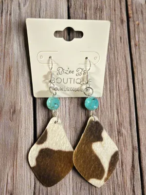 Turquoise Bead Cow Earrings