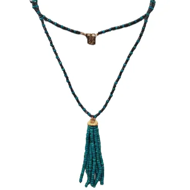 Turquoise Beaded Tassel Necklace