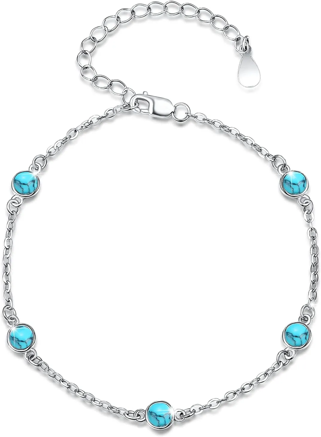 Turquoise Bracelet,Blue Gem Stone Bracelet S925 Sterling Silver Round Bracelets Jewelry for women