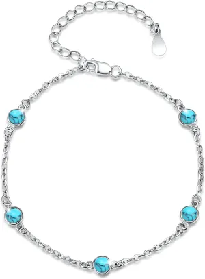 Turquoise Bracelet,Blue Gem Stone Bracelet S925 Sterling Silver Round Bracelets Jewelry for women