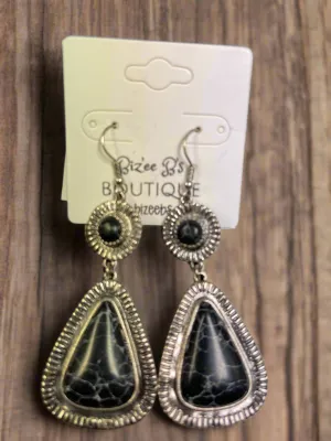 Turquoise Colored Stone & Silver Earrings