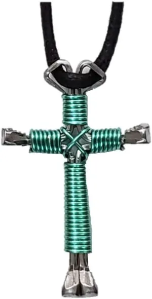 Turquoise Hand Made Horseshoe Nail Cross Necklace Made in the USA