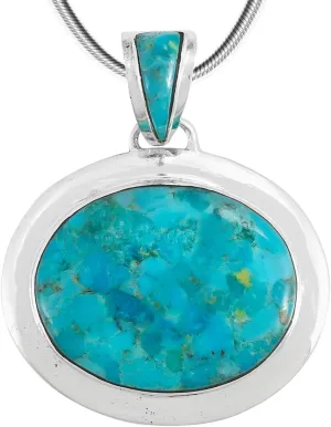 Turquoise Necklace Pendant 925 Sterling Silver (Sterling Pendant, Stainless Chain 20")