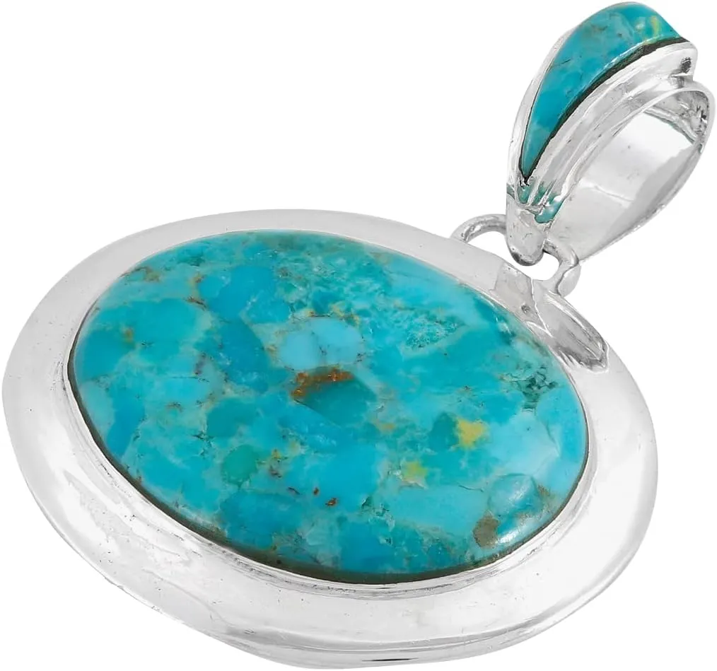Turquoise Necklace Pendant 925 Sterling Silver (Sterling Pendant, Stainless Chain 20")